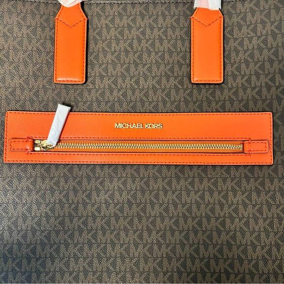 Michael Kors Brown with Orange Trim Kenly Large Logo Tote Bag New with Tags - Picture 3 of 5